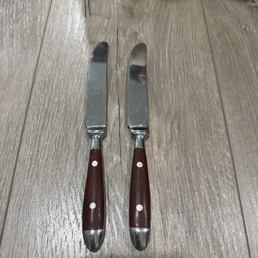 Chef's Stainless BISTRO Woodgrain Brown‎ Pattern Set of 2 Dinner Knives